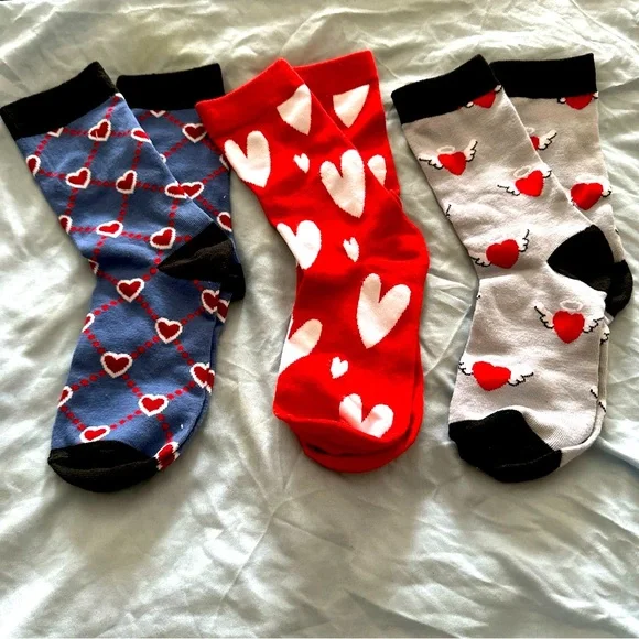 3 pairs of heart socks. Crazy/silly socks. Valentine’s Day. - Picture 1 of 4